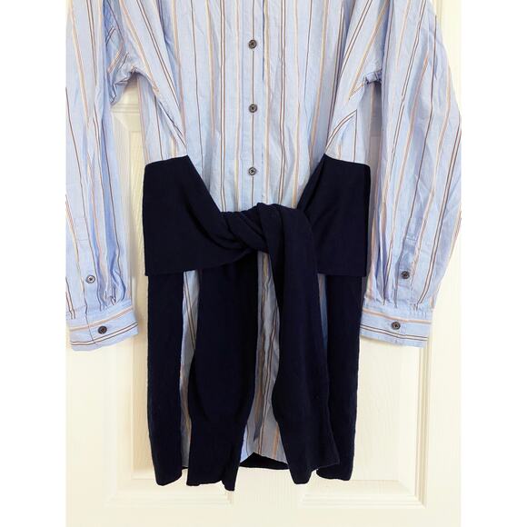 DEREK LAM 10 CROSBY BLUE SWEATSHIRT COMBO SHIRT DRESS - Picture 7 of 8